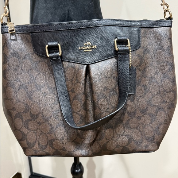 Coach F34614 Peyton Brown Signature Pleated Tote Satchel Handbag Purse - Picture 2 of 12